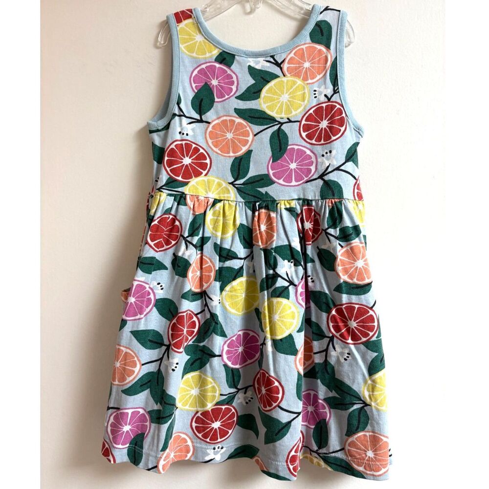 Hanna Andersson Blue Citrus Fruit Dress Kids 100% Cotton Pocket Skater 110cm 5 5 - Picture 5 of 7
